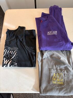 AOII Sorority Pocket & Graphic Tee Lot - Purple, Black, Gray